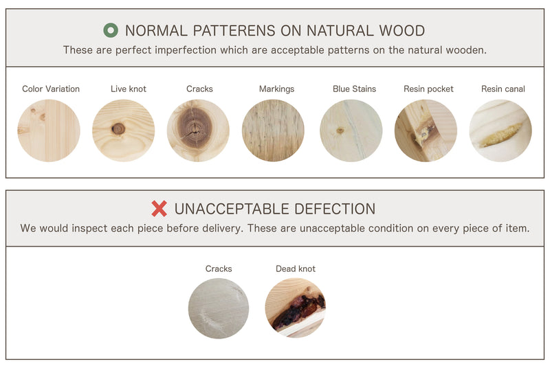 Patterns exist on the natural solid wood.