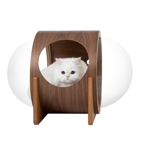 Cat bed made with solid wood in walnut color, include two transparent domes and four holes for ventilation is perfect for cats.